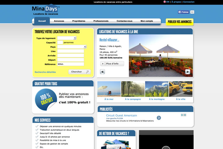 Création site annonces locations de vacances bilingue